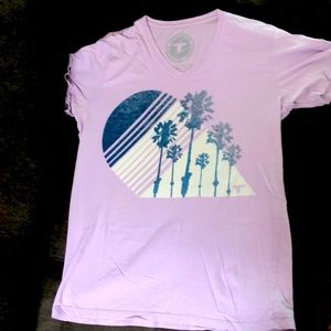 Mens M Purple Palms Topo Ranch V Neck T Shirt